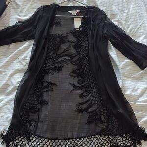 🖤 Ella Moss Black Sheer Lace Robe 🖤